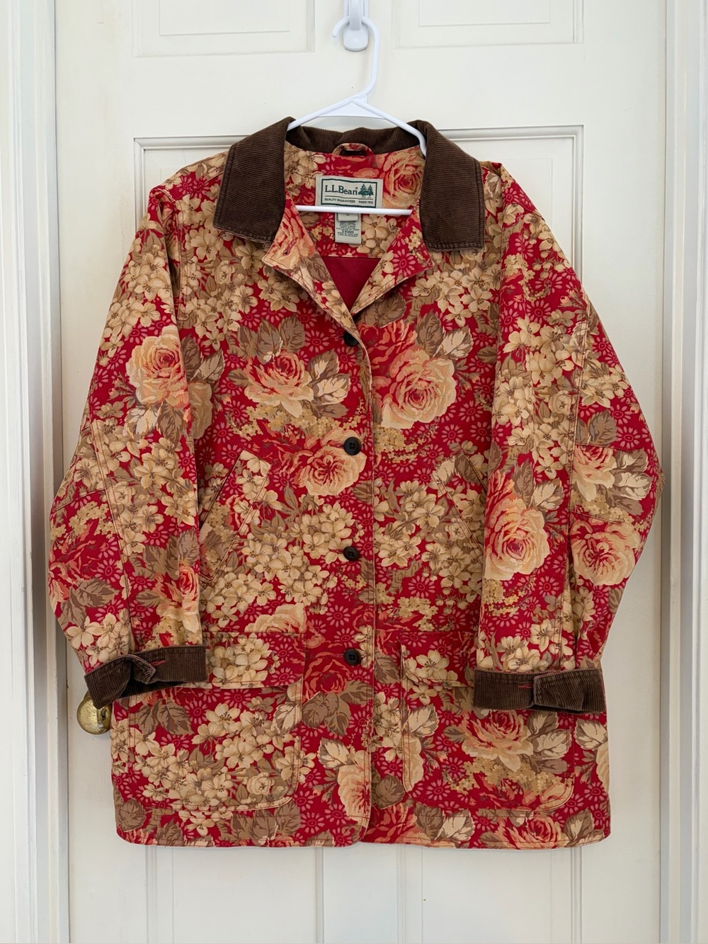 VTG LL Bean 1X 90s Floral Canvas Barn Chore Jacket New No Tag Red Price Firm